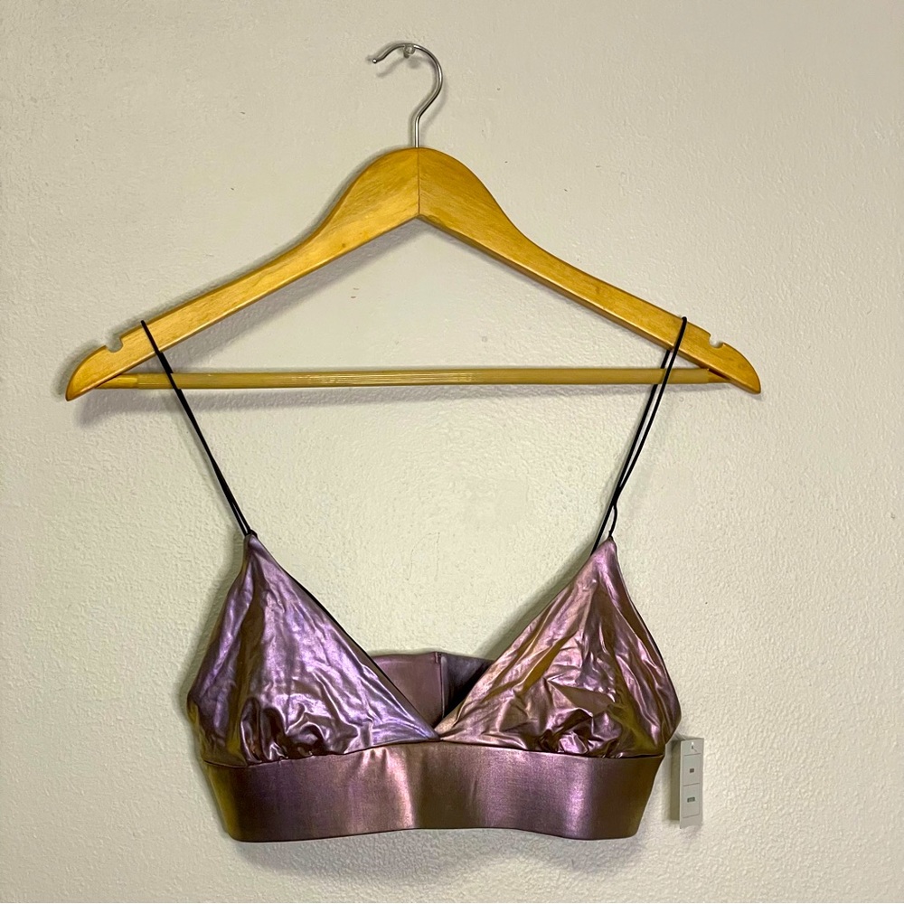 NWT Urban Outfitters Metallic Iridescent Silver Triangle Spaghetti Strap Crop